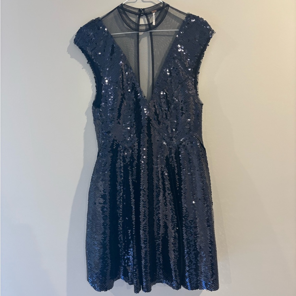 Elegant Navy Sequin Dress